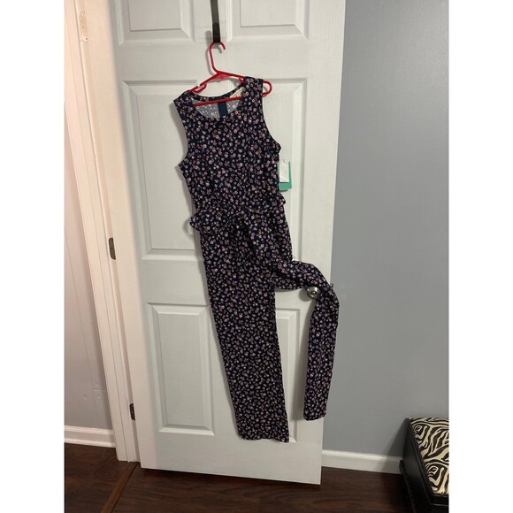 Copper Key Navy Blue Floral Sleeveless Jumpsuit Size L New With Tags - Picture 2 of 8